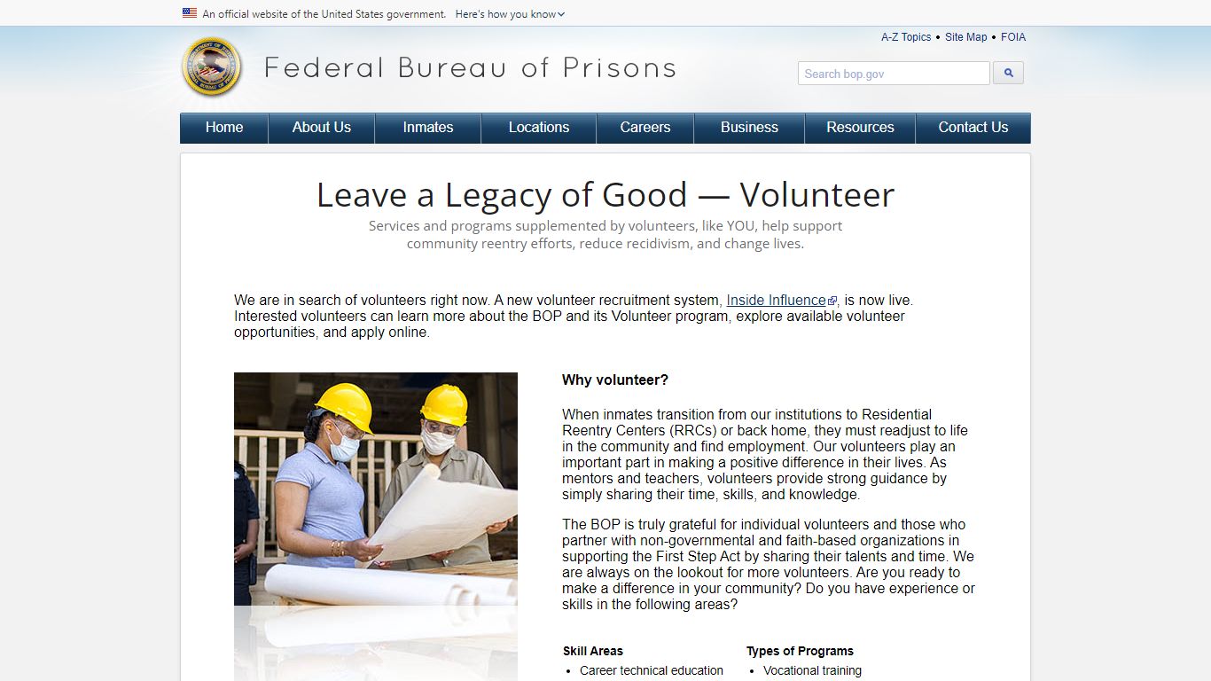 BOP: Volunteer Opportunities - Federal Bureau of Prisons